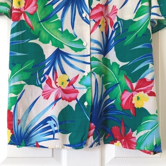 Bloomingdale's 80's Vintage Bright Tropical Short Sleeve Button Down Shirt Large - Picture 7 of 12